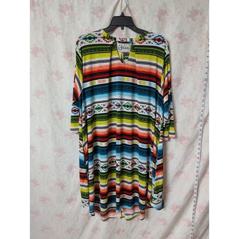 L&B Lucky & Blessed Southwestern Serape Dress Aztec Keyhole Tunic A075